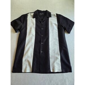 Milano Bay Bowling Shirt Men M Black White Colorblock Pick Stitch Camp Collar